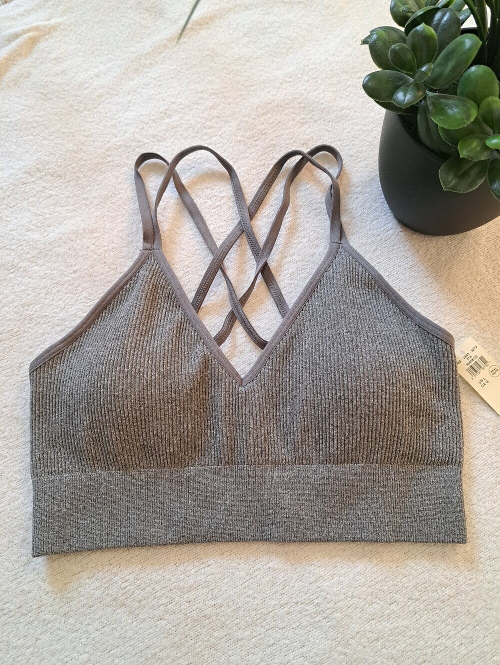 Aerie Bralette Seamless Strappy Bra Womens Large Grey Ribbed Bralette Lounge NWT